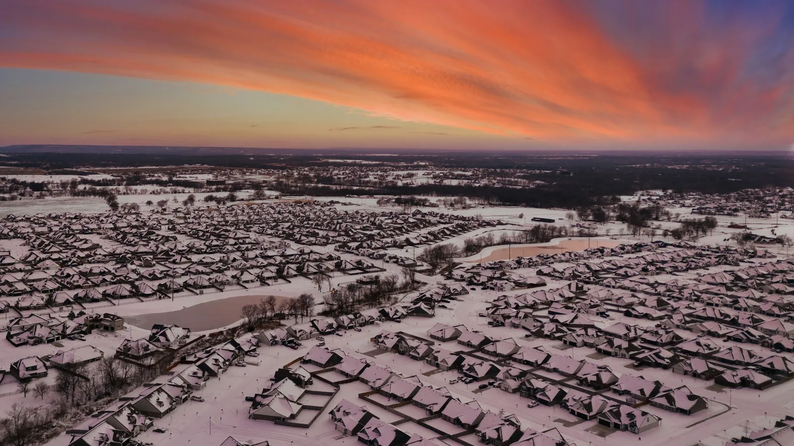 Residential neighborhood at sunset